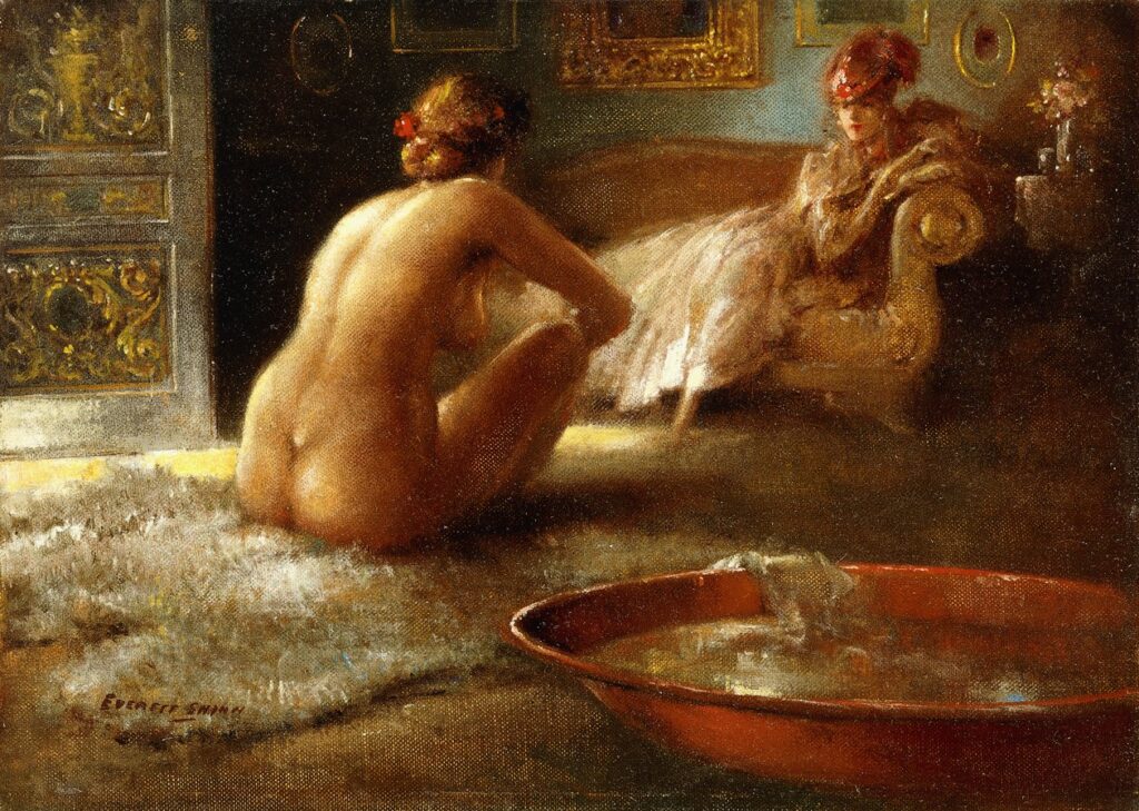 Everett_Shinn_-_The_Voyeur_and_Her_Bather_-_MeisterDrucke-1507084-1024x729 El arte de observar: por qué ver a tu pareja masturbarse es la antesala más íntima