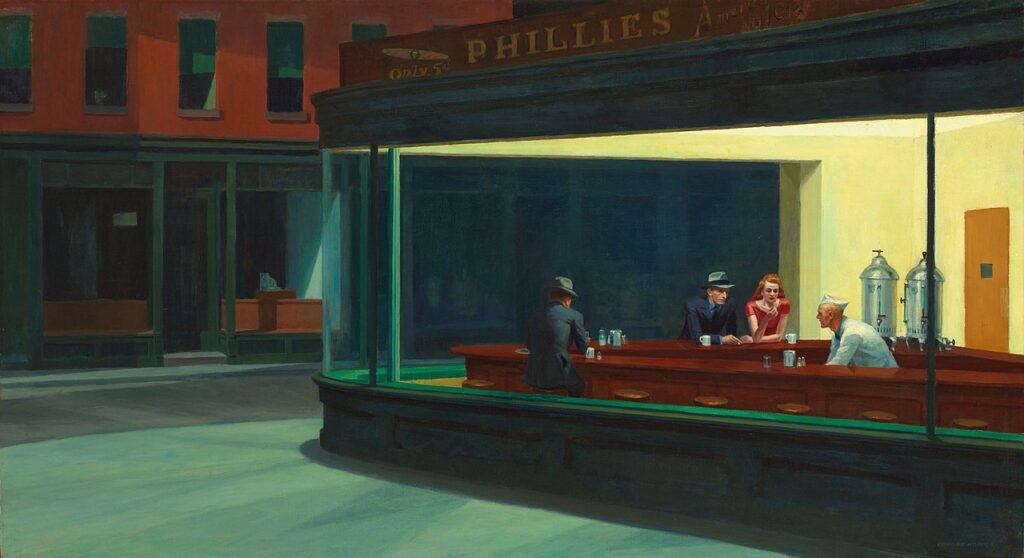 Nighthawks_by_Edward_Hopper_1942-1024x558 La soledad iluminada: Hopper según Gordon Willis en Dinero caído del cielo